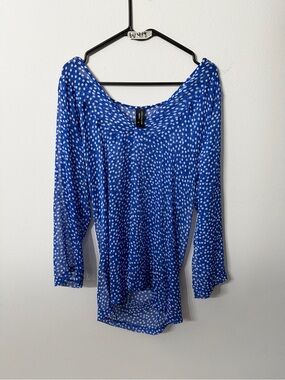 Women’s Jones New York Blue White Polka Dot Sheer Blouse Medium